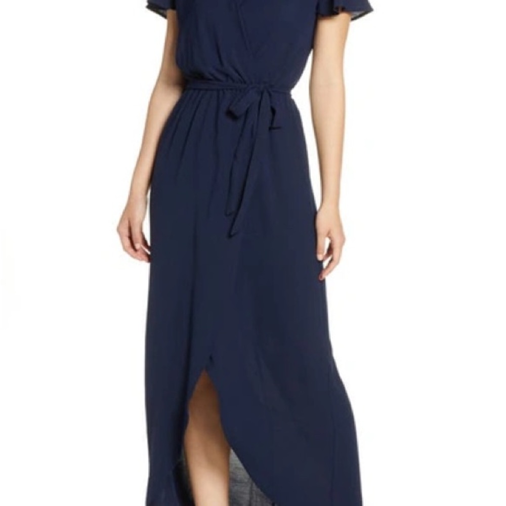 Once Worn Fraiche by J Navy Wrap Dress